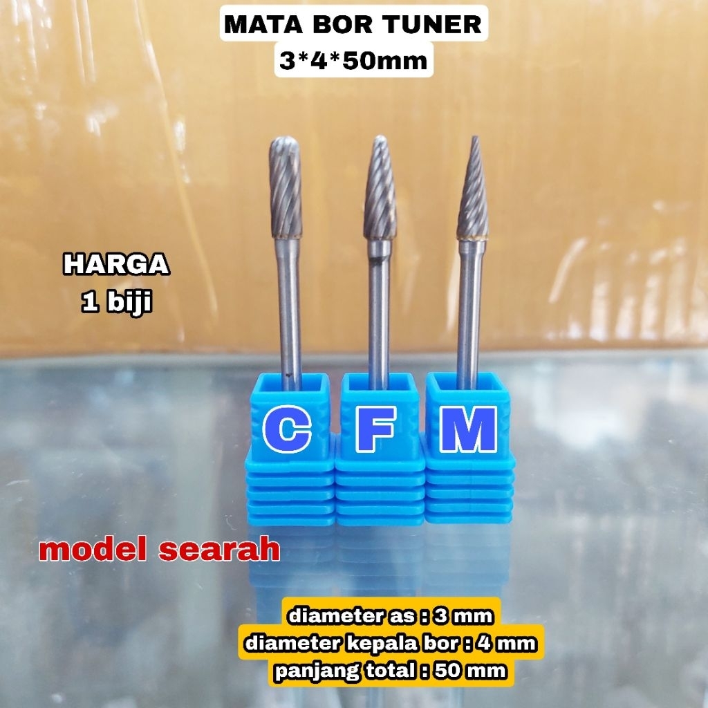 1 biji mata bor tuner 3x4x50mm tungsten carbide searah