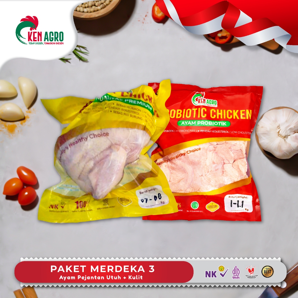 

Ken Agro Paket Merdeka 3 (Ayam Pejantan Utuh + Kulit Ayam Probiotik) Frozen