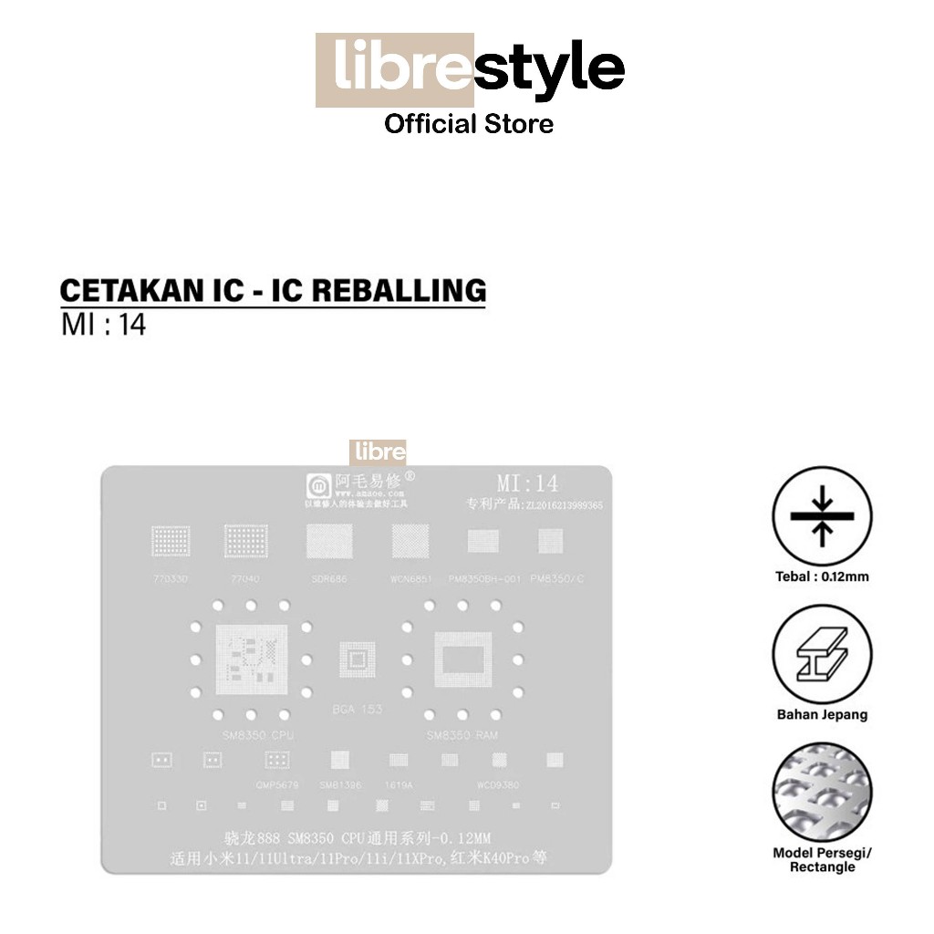 CETAKAN IC AMAOE MI:14 SNAPDRAGON 888 SM8350 CPU UNIVERSAL SERIES -0.12MM ORIGINAL