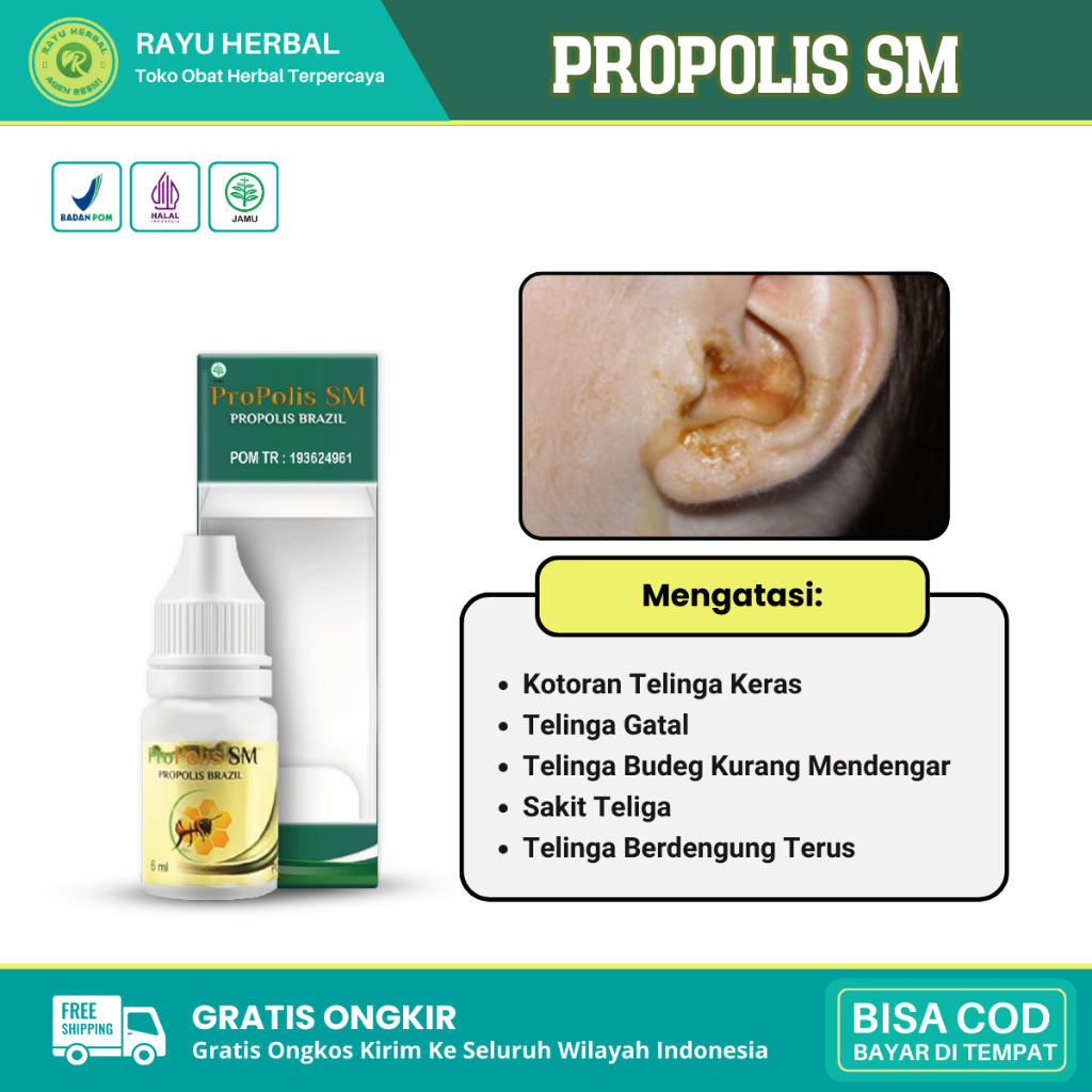 Obat Tetes Pencair Kotoran Telinga Keras Anak Dewasa, Telinga Tersumbat, Telinga Gatal, Propolis SM