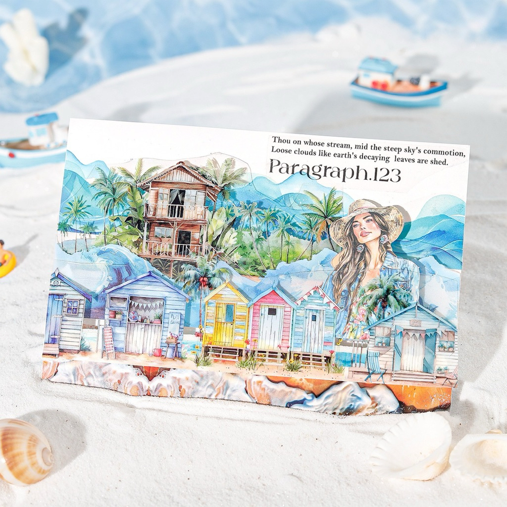 

(2BC) washi tape selotip transparan full laut pantai pasir hut sand beach sea tree