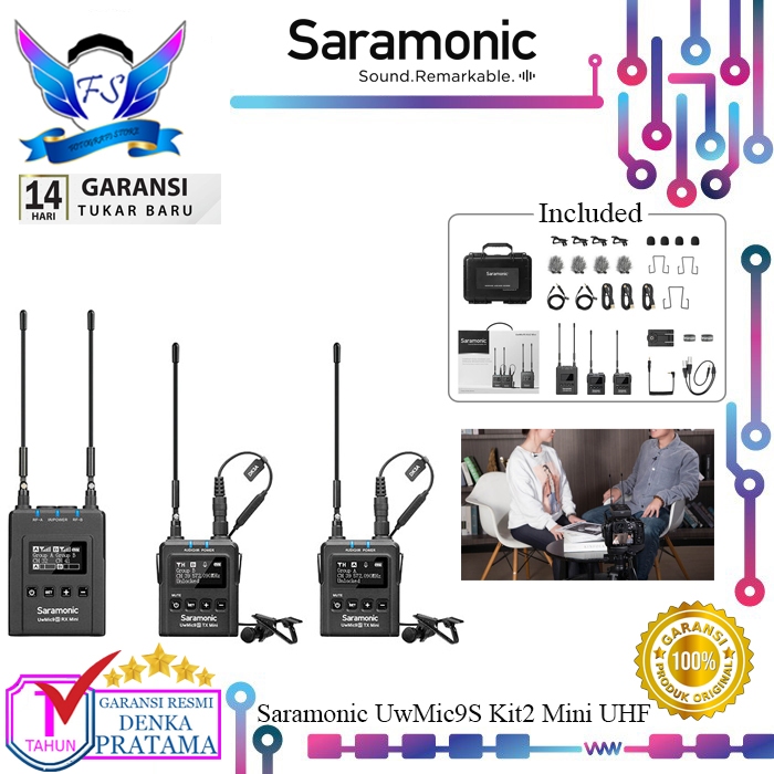 Saramonic UwMic9S Kit2 Mini UHF Wireless Microphone System Kit 2 Garansi Resmi
