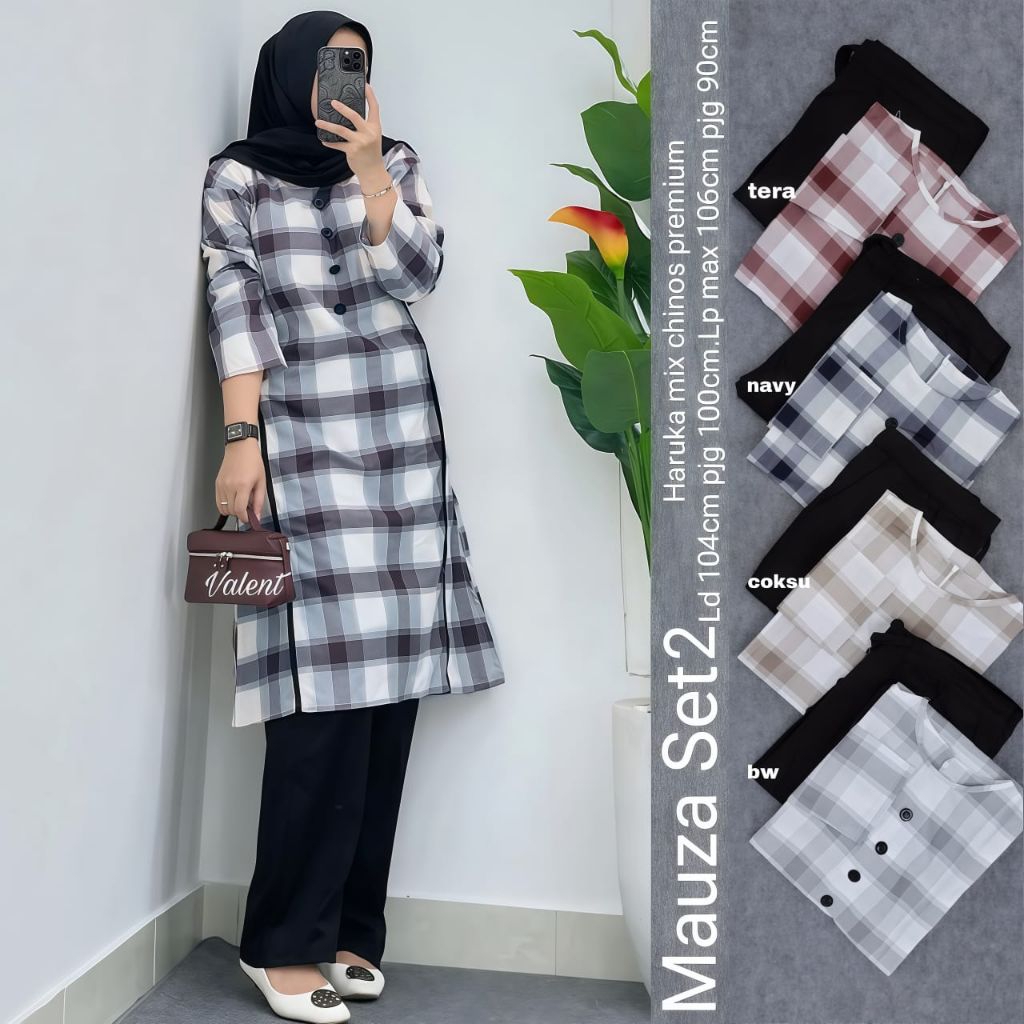 IYUS SET / SETELAN TUNIK KOTAK CELANA KATUN POLOS