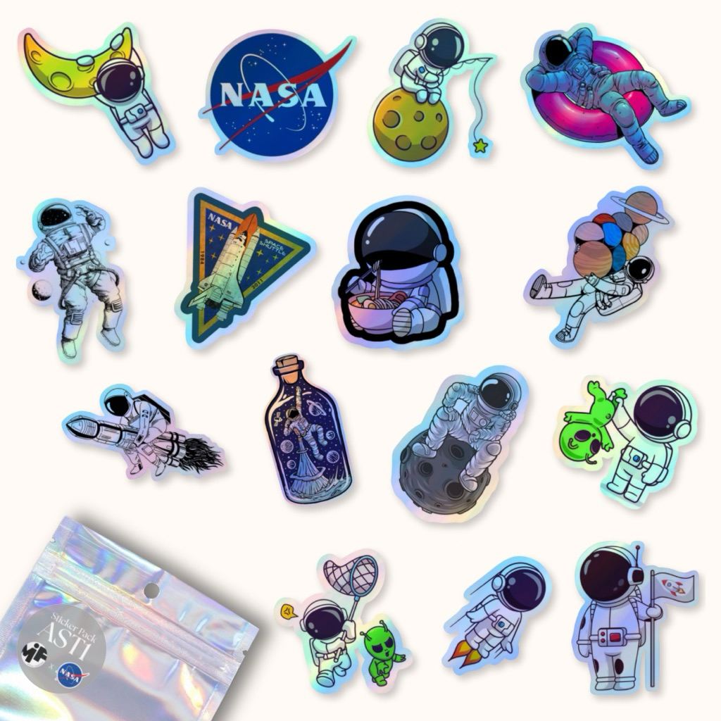 

[1 Pack] Sticker Hologram Astronaut Premium Laminasi , Stiker Hologram Astronot Nasa Aesthetic Isi Banyak Dekorasi Laptop Tumblr Gitar