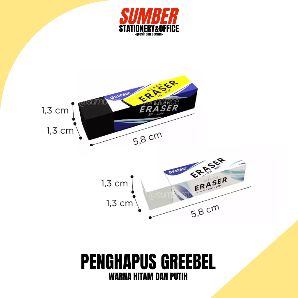 

PENGHAPUS PANJANG GASING - Penghapus / Eraser Greebel EB 30 M & EW 30 M - Hitam dan Putih - Untuk Pensil [1 Pcs]