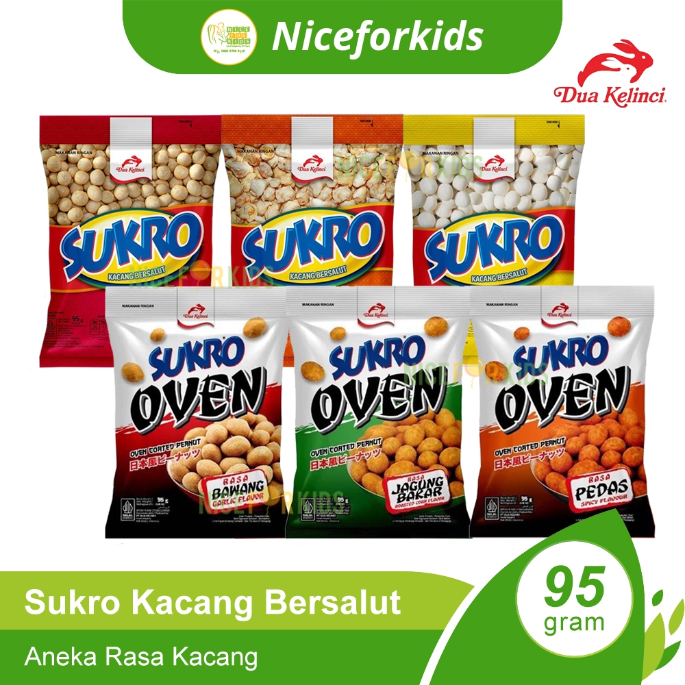 

Sukro 95gr / Sukro BBQ / Sukro Oven / Sukro Kribo / Dua Kelinci Kacang Bersalut Kemasan Praktis
