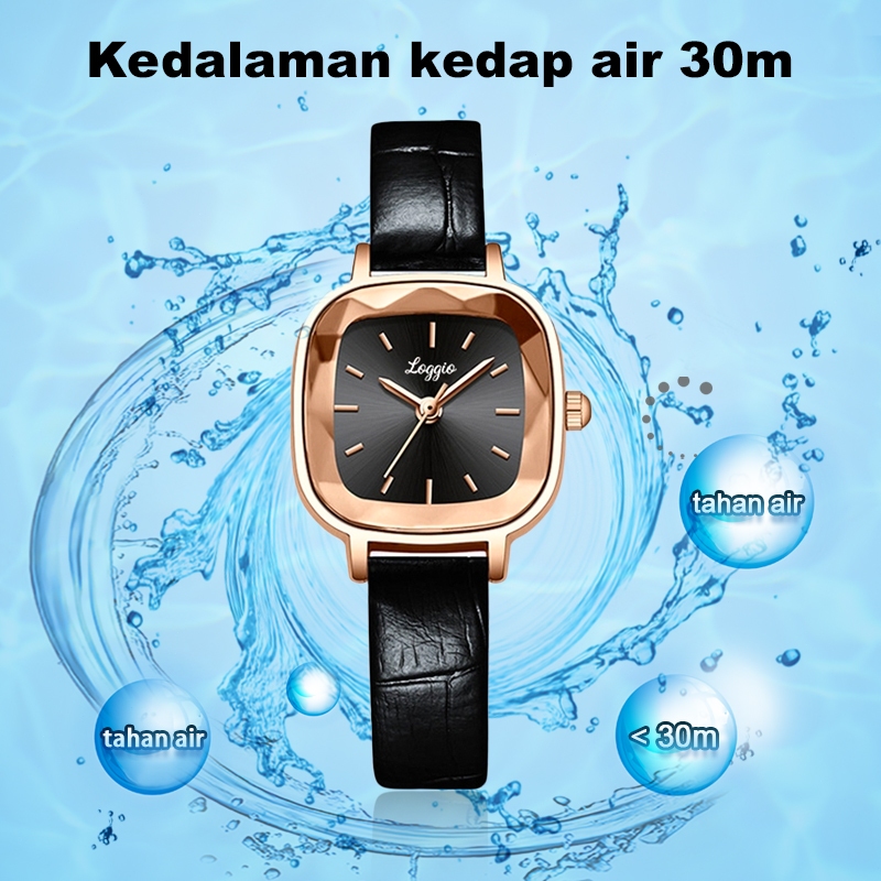 BESTPROMO Loggio Jam Tangan Wanita Kecil Jam Original Square Dial Tali Kulit Jam Tangan Cewek Anggun