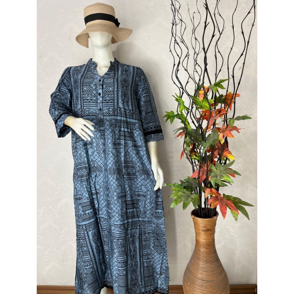 [KARTIKA BATIK] Longdress Kartika Kerah Sanghai Tangan 3/4 Panjang Semata Kaki | Homedress Cewek Mot