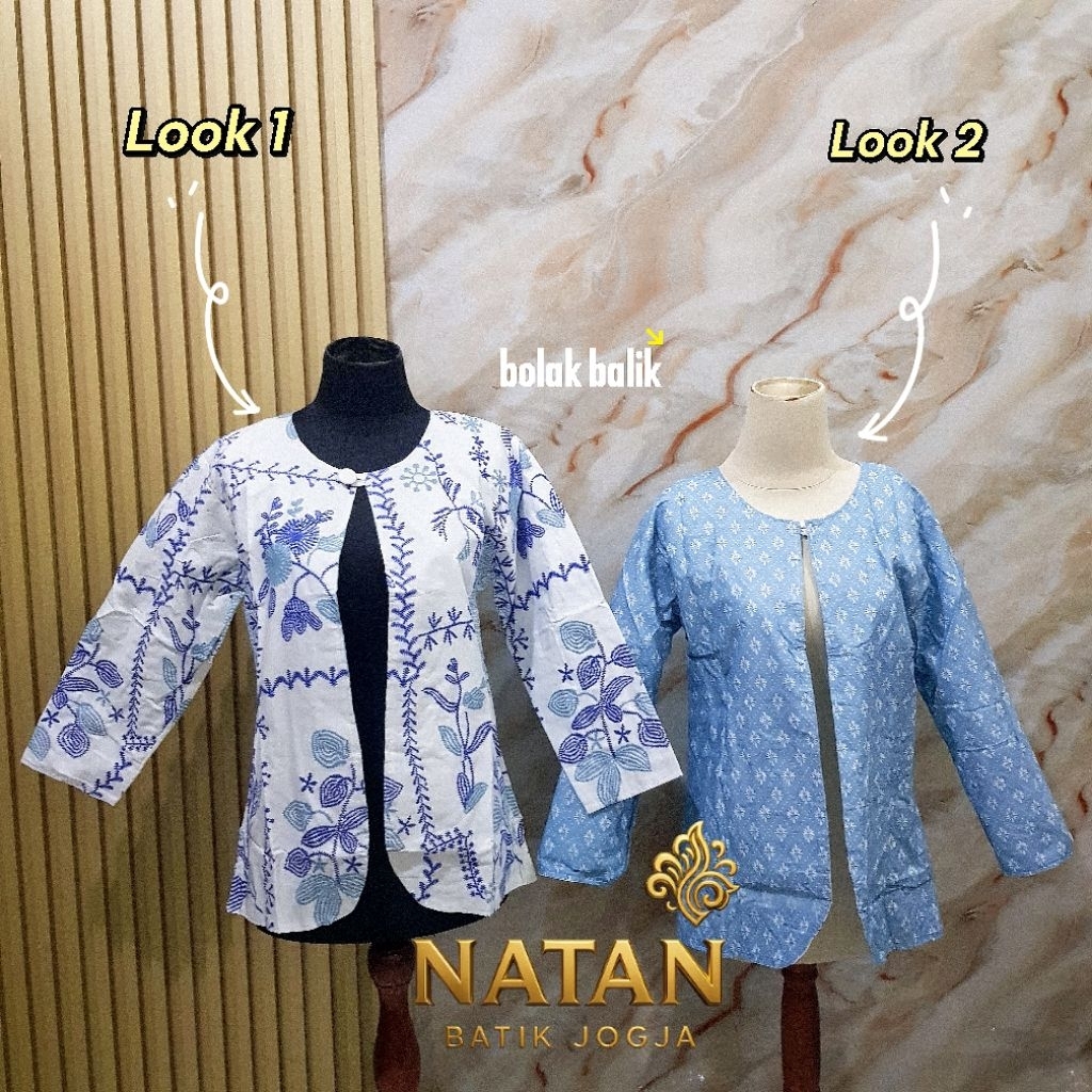 BNJ2 | ADELIA - Balero / Blouse / Outer Batik Bolak Balik Modern Wanita Etnik, 1 kancing, 1 Baju 2 m