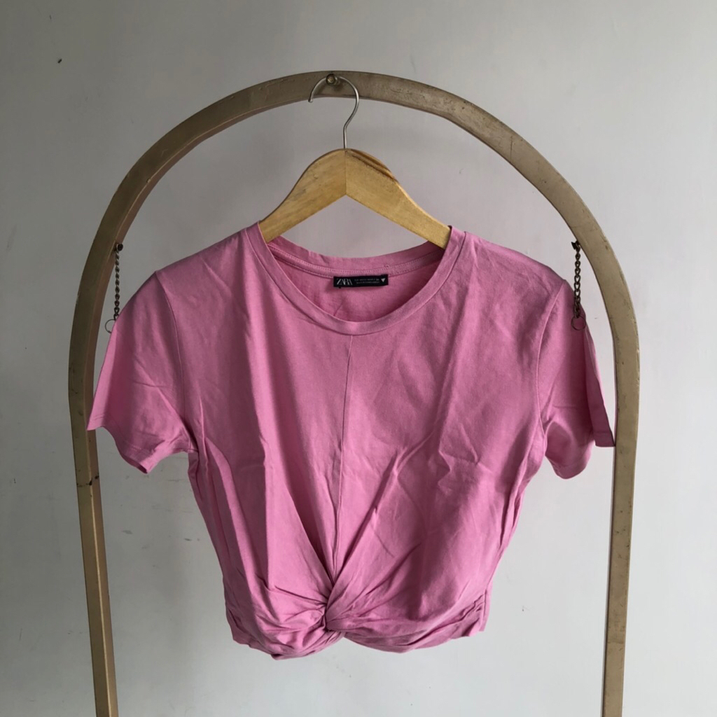 kaos zara crop pink M