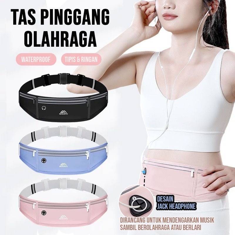 Tas Pinggang Olahraga Weistbag Unisex Lari Running Jogging Belt 48CM XTRA Lobang Headset Earphone