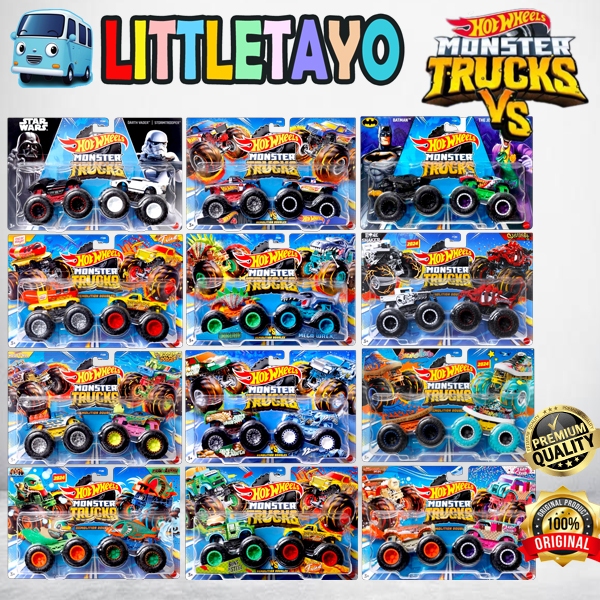 Hot Wheels Monster Trucks Demolition Doubles 2 Pack Batman Joker Bone Shaker Bebas Pilih Truck