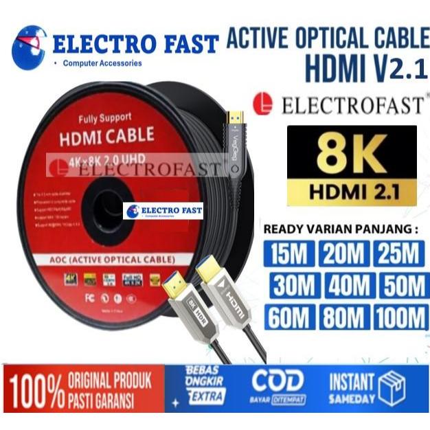 Kabel HDMI 2.1 Active FO Fiber Optic Optik Resolusi 8K 10 12 15 20 25 30 35 40 45 50 60 70 75 80 90 