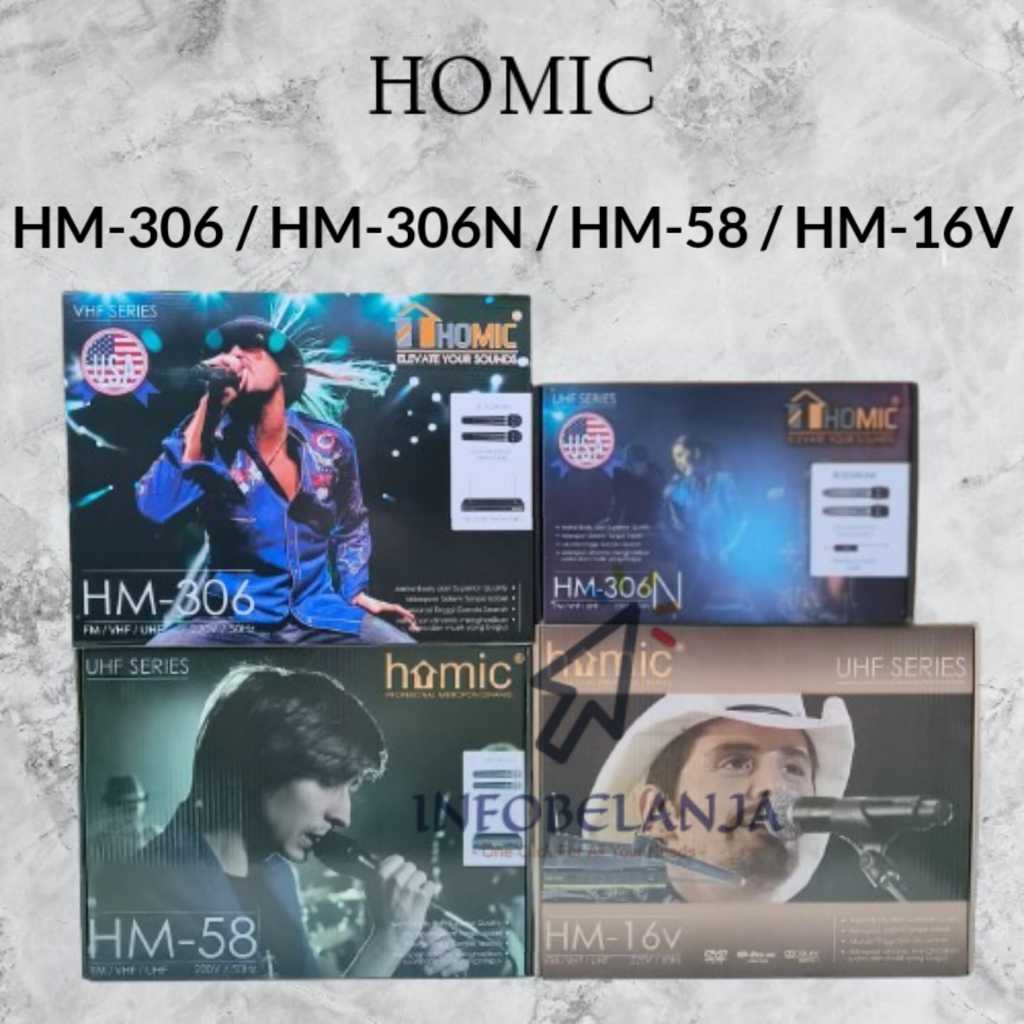 Mic Homic Varian HM-306/HM-306N/HM-16V/HM-58 Microphone Double Wireless Garansi Resmi Original