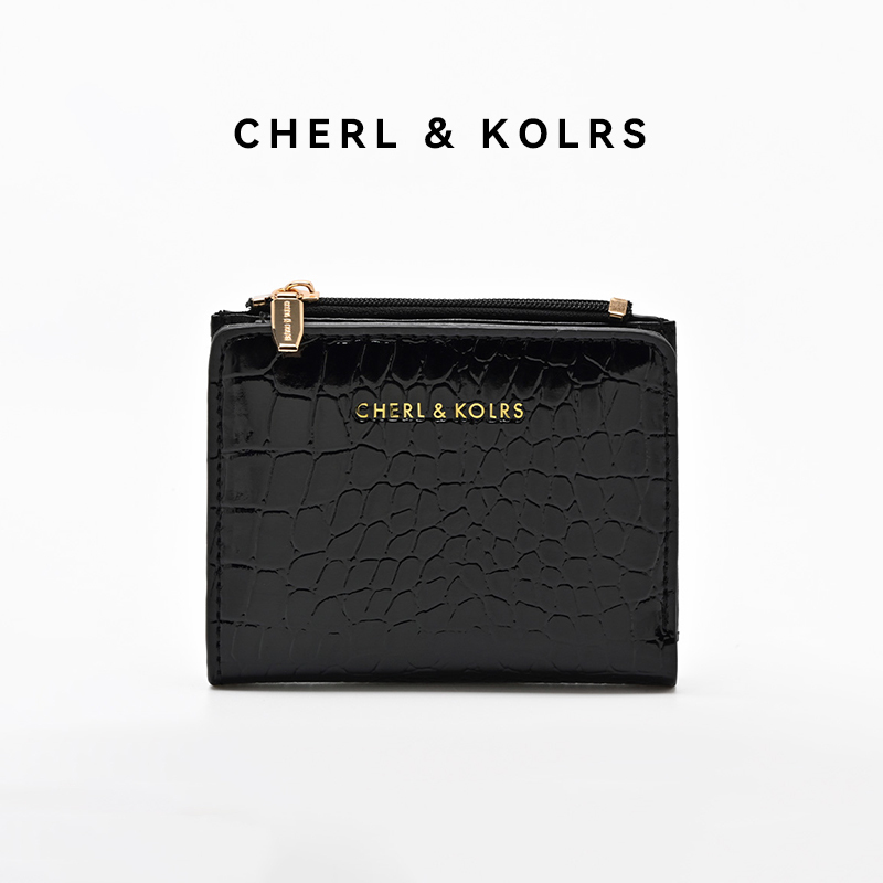 CHERL&KOLRS dompet lipat wanita model simple glossy hitam # CK-11