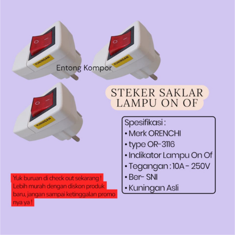 Steker Saklar Lampu On Off / Colokan Listrik On Off Termurah