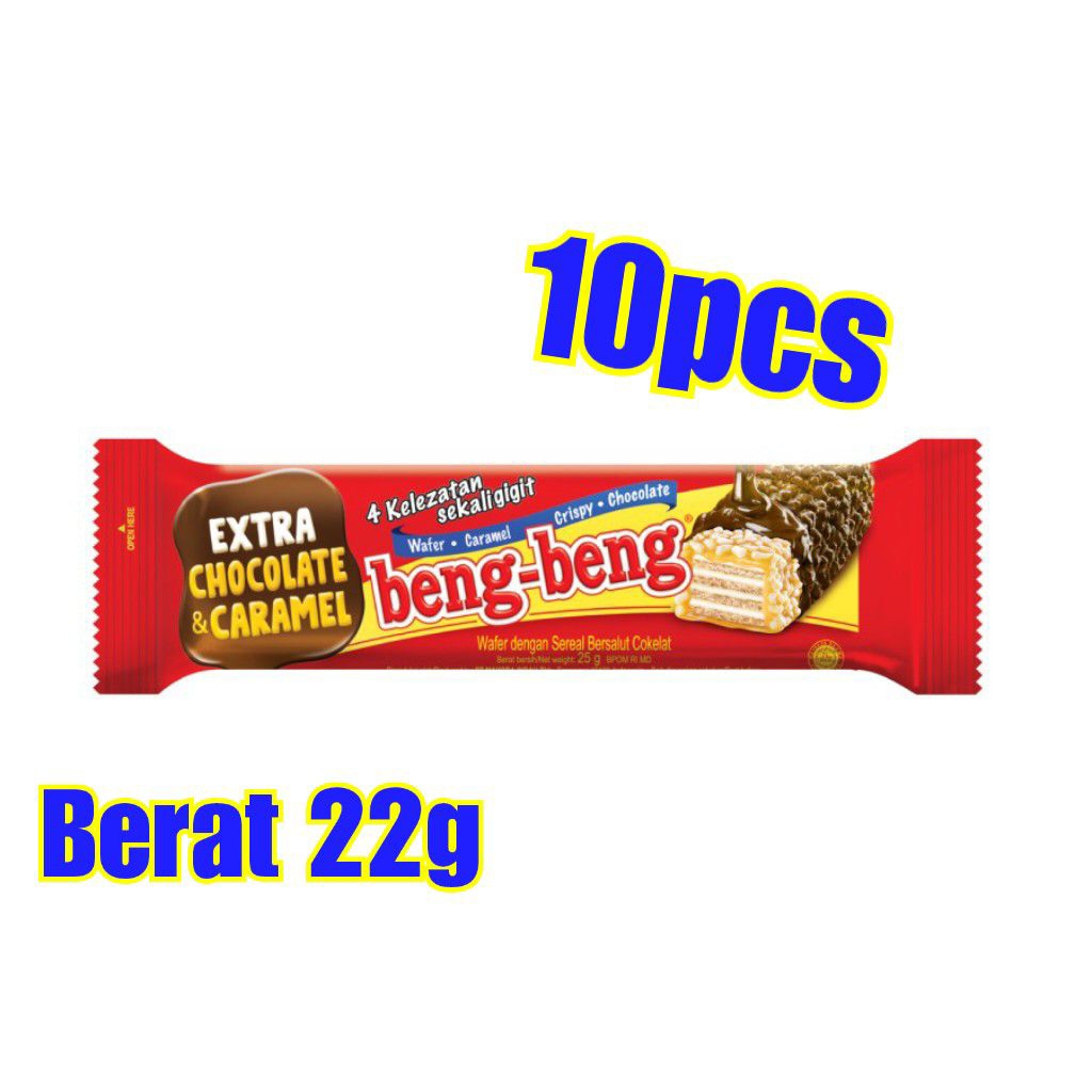 

Beng-Beng Extra Chocolate & Caramel 22g (10pcs) - Wafer Dengan Sereal Bersalut Cokelat / Wafer Cokelat / Cemilan / Snack Cokelat / Makanan Ringan