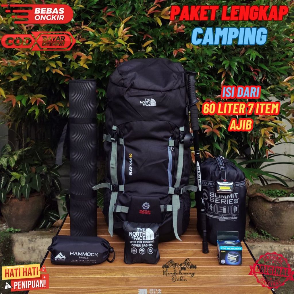 PAKETAN ALAT CAMPING 7 ITEM ALAT OUTDOOR PERLENGKAPAN OUTDOOR 1 SET PAKET CAMPING PELAJAR TAS GUNUNG