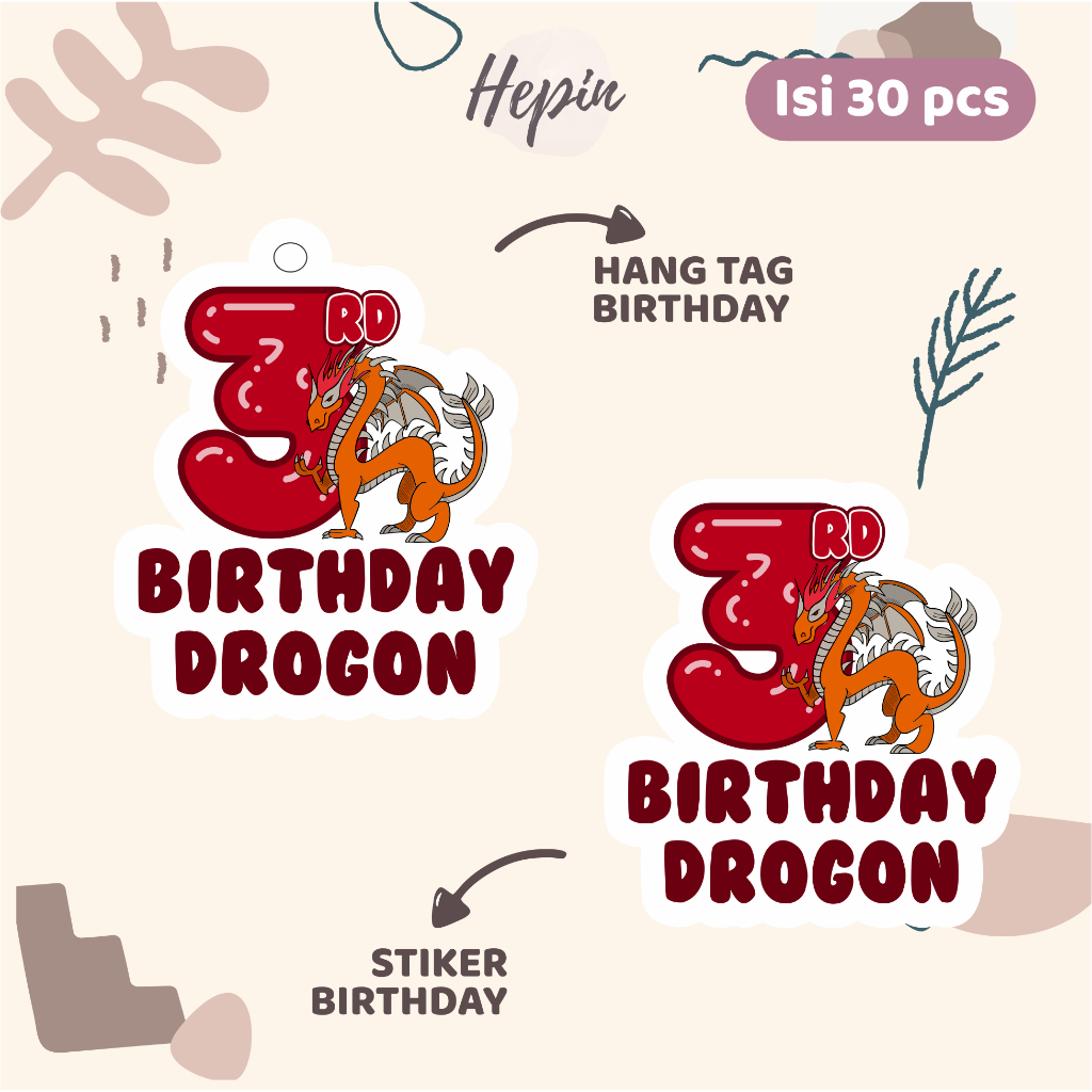 

(30pcs) cetak Hang tag & stiker ulang tahun karakter NAGA LUCU /label tag ulang tahun murah/hang tag ulang tahun/tag souvenir ulang tahun/stiker nama ualang tahun/diecut stiker&t ag