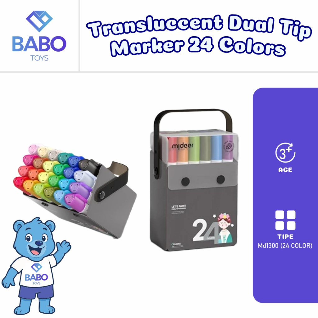 

Mideer Transluccent Dual Tip Marker 24 Colors Mainan Edukasi MD1300