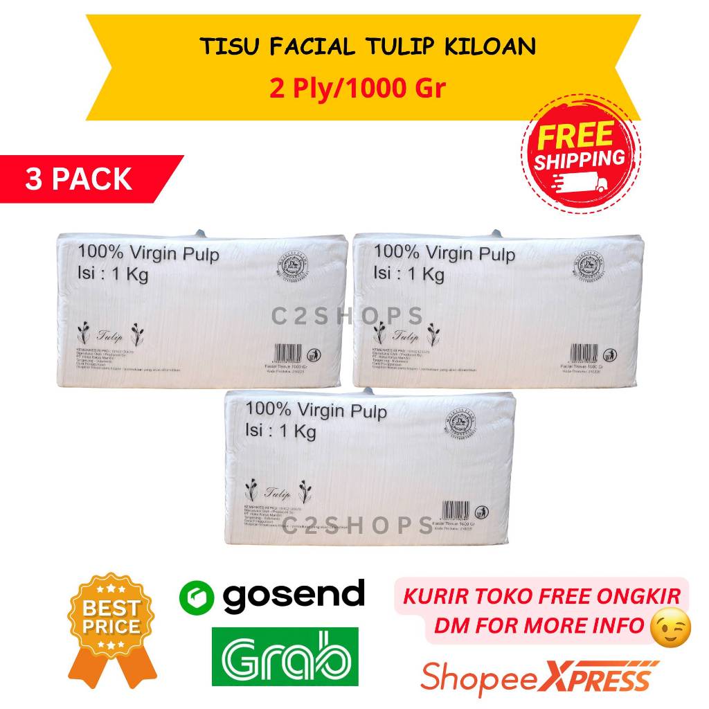 [GROSIR] TISU / TISSUE TULIP 1000 GR | TISSUE PULP KILOAN | TULIP Tissue Wajah 1000gr [3PACK]