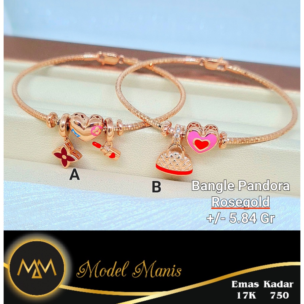 Model Manis Gold - Gelang Pandora Love Clover Bag Italy IT Rosegold - Emas 17k 750