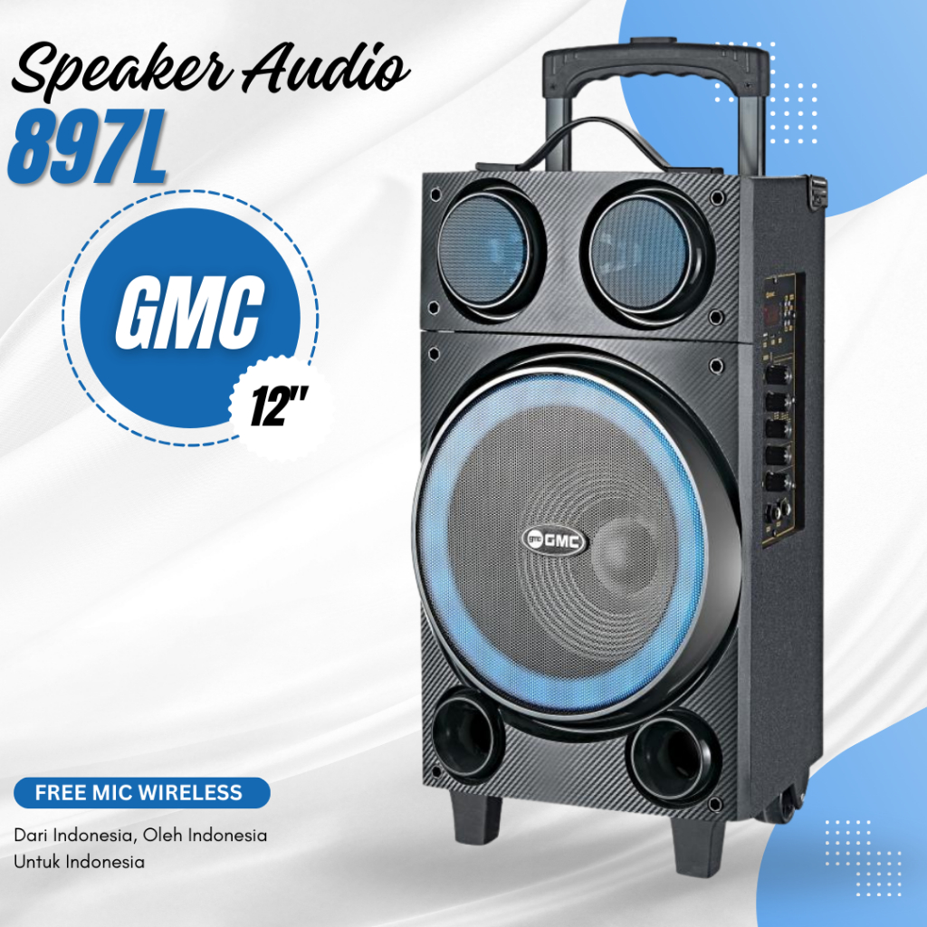 Speaker Aktif Portable GMC 897L Bluetooth 10inch  Karaoke Super Bass 2 Mic 897 L