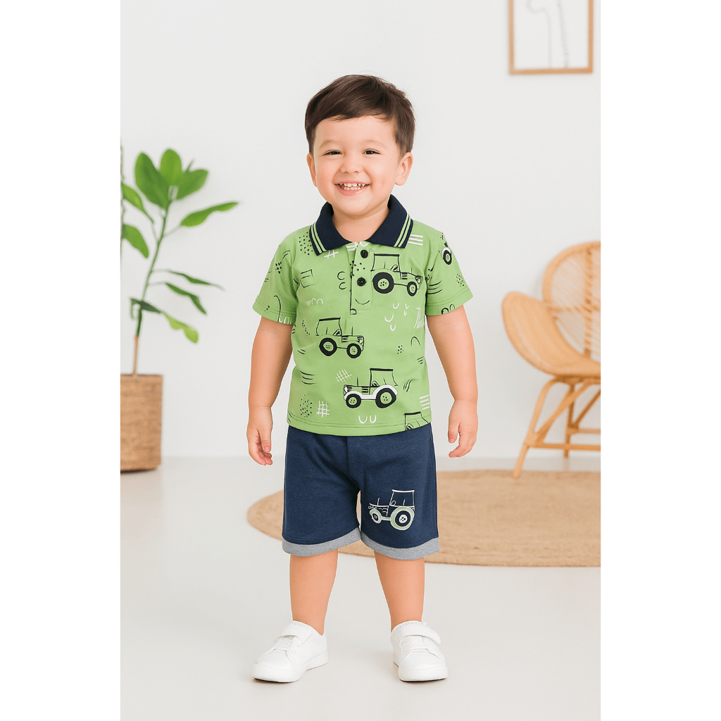 SETELAN KERAH ANAK LAKI-LAKI POLO SHIRT JVC KIDS MOTIF TRAKTOR