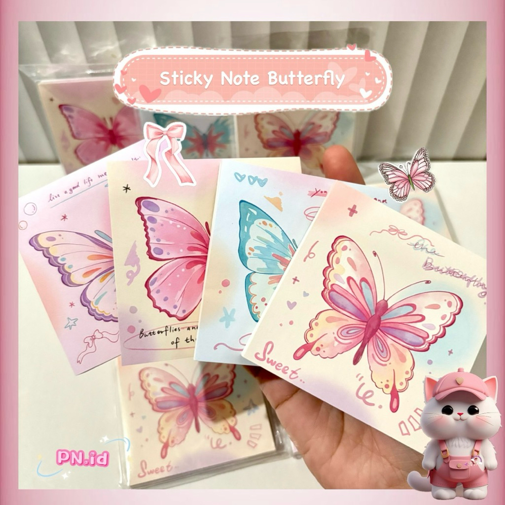 

Sticky Notes Gradient Butterfly / Sticky Note Aesthetic 80 Lembar / Memo Pad Catatan Lucu 8x8cm