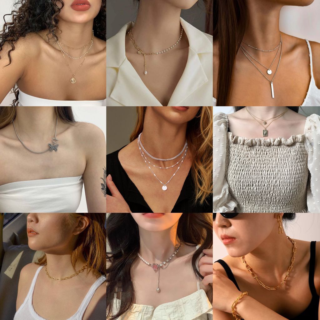 Kalung Dua Leyer 3 Layer Aksesoris Korea Fashion Wanita Necklace Multilayer