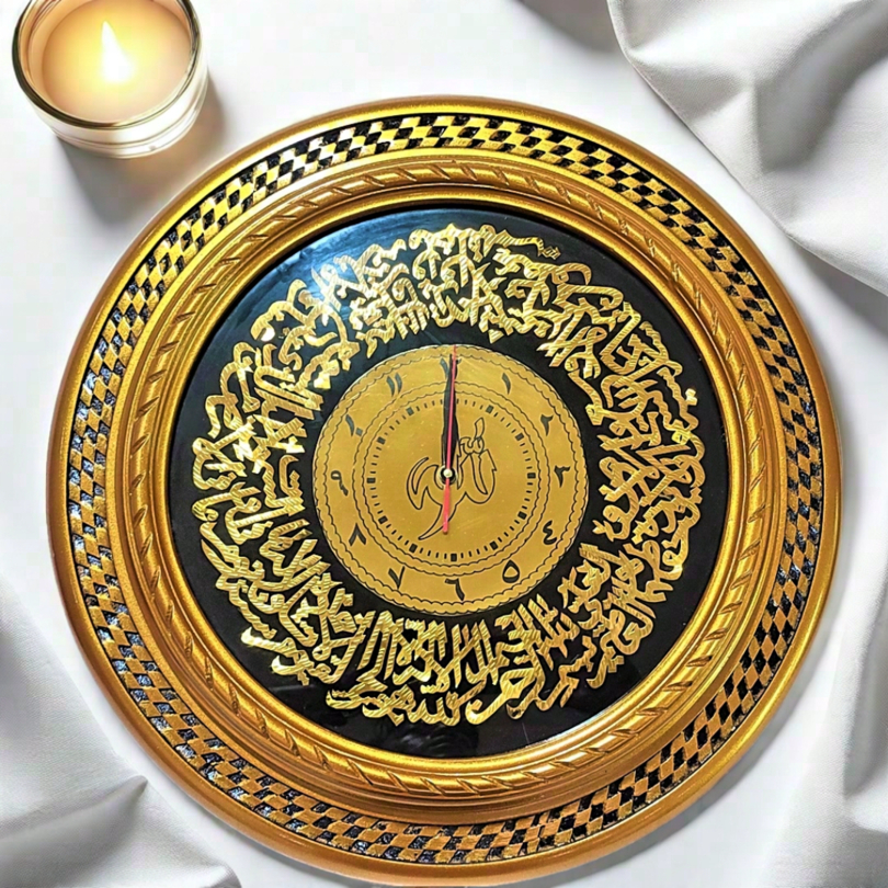 Kaligrafi Islami Hiasan Dinding Ayat Kursi Asmaul Husna Jam Kayu Bulat Ukir Diameter 60Cm V Ekpedisi