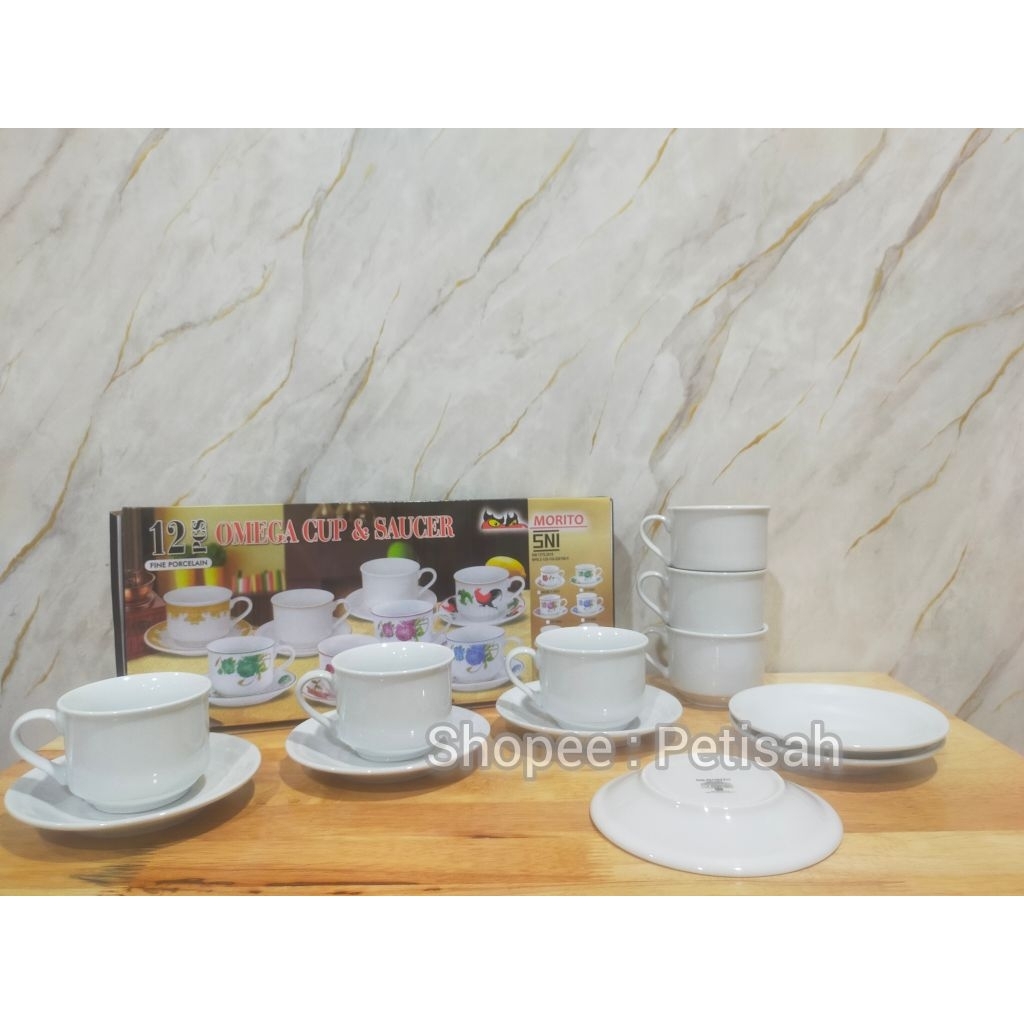 Cangkir Piring Keramik Putih Polos Morito / Tea Set Keramik / Mug & Saucer Porcelain / Gelas Keramik