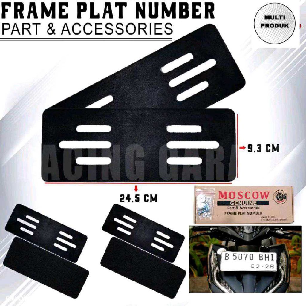 FRAMELESS PLAT MOTOR DUDUKAN PLATE NOMOR 2PCS MOSCOW MOTOR UNIVERSAL PAPAN PLAT NO TEMPEL BINGKAI