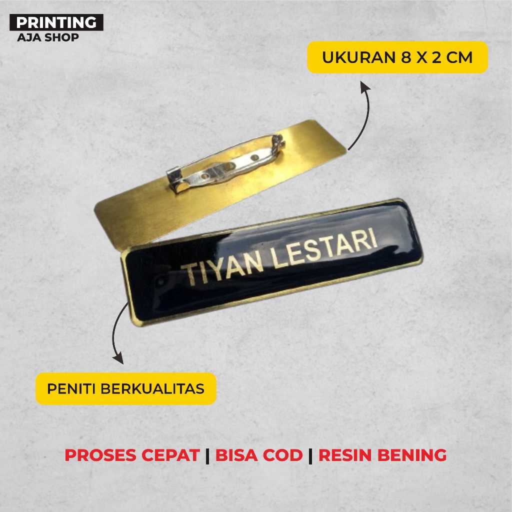 

PAPAN NAMA / NAMETAG KUNINGAN PENITI BISA COSTUM LOGO, JABATAN DI RESIN PENGIRIMAN CEPAT & PROSES CEPAT TANPA MINIMAL ORDER