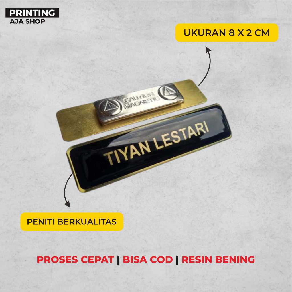 

PAPAN NAMA / NAMETAG KUNINGAN MAGNET BISA COSTUM LOGO, JABATAN DI RESIN PENGIRIMAN CEPAT & PROSES CEPAT TANPA MINIMAL ORDER
