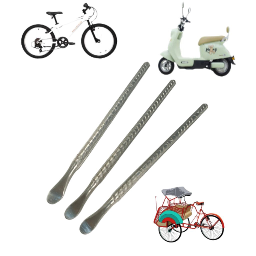 satu set 3pcs cukit ban sepeda/becak/sepeda listrik besi ulir 10 panjang 27cm sudah di cat silver