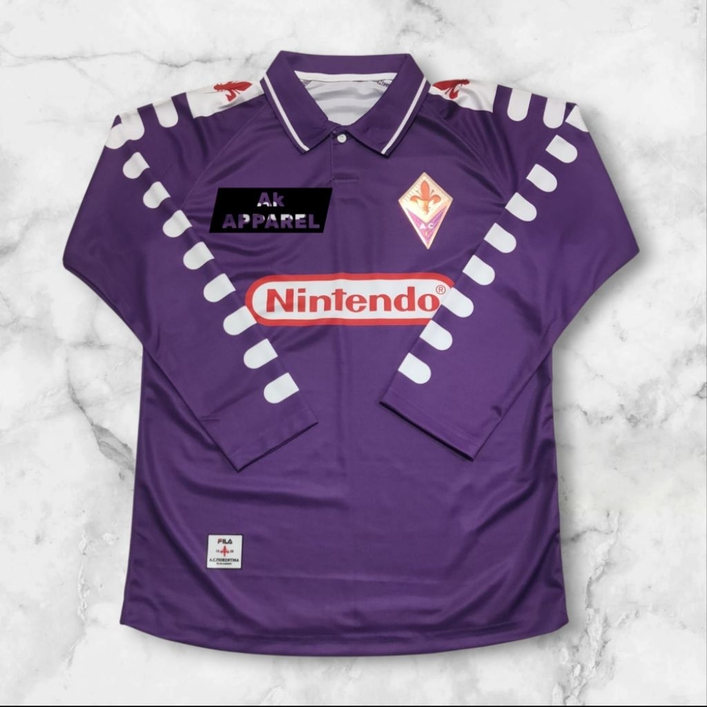 Jersey Fiorentina vintage home lengan panjang logo 3d