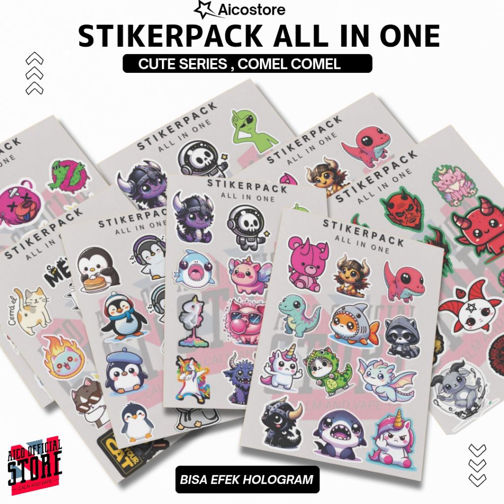 

STIKER PACK ALL IN ONE | Premium Anti Gores Dan Anti Air Waterproof | Motif Cute Bear | Motif Lucu Bisa Efek Hologram | Stiker Vinil Lucu