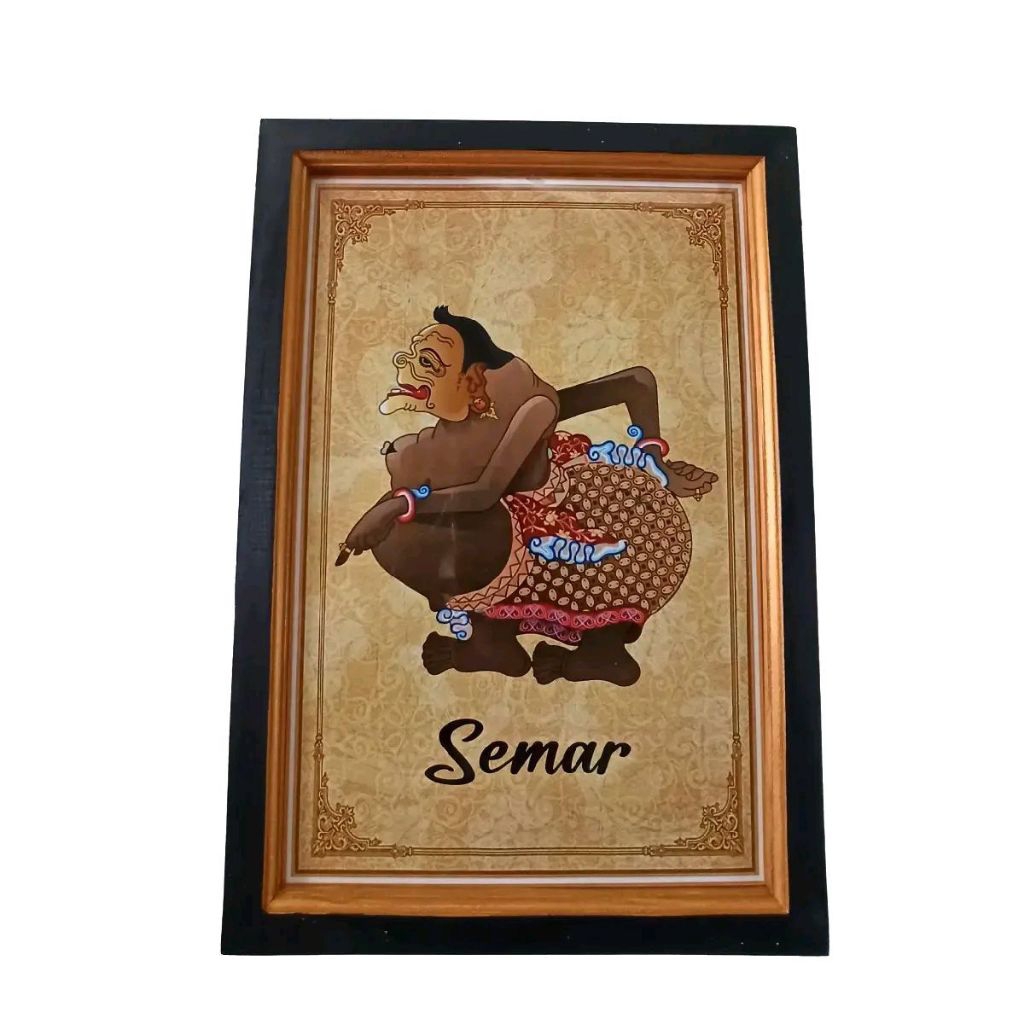 hiasan dinding cetak poster wayang kulit semar plus bingkai ukuran (53cmx35cm)