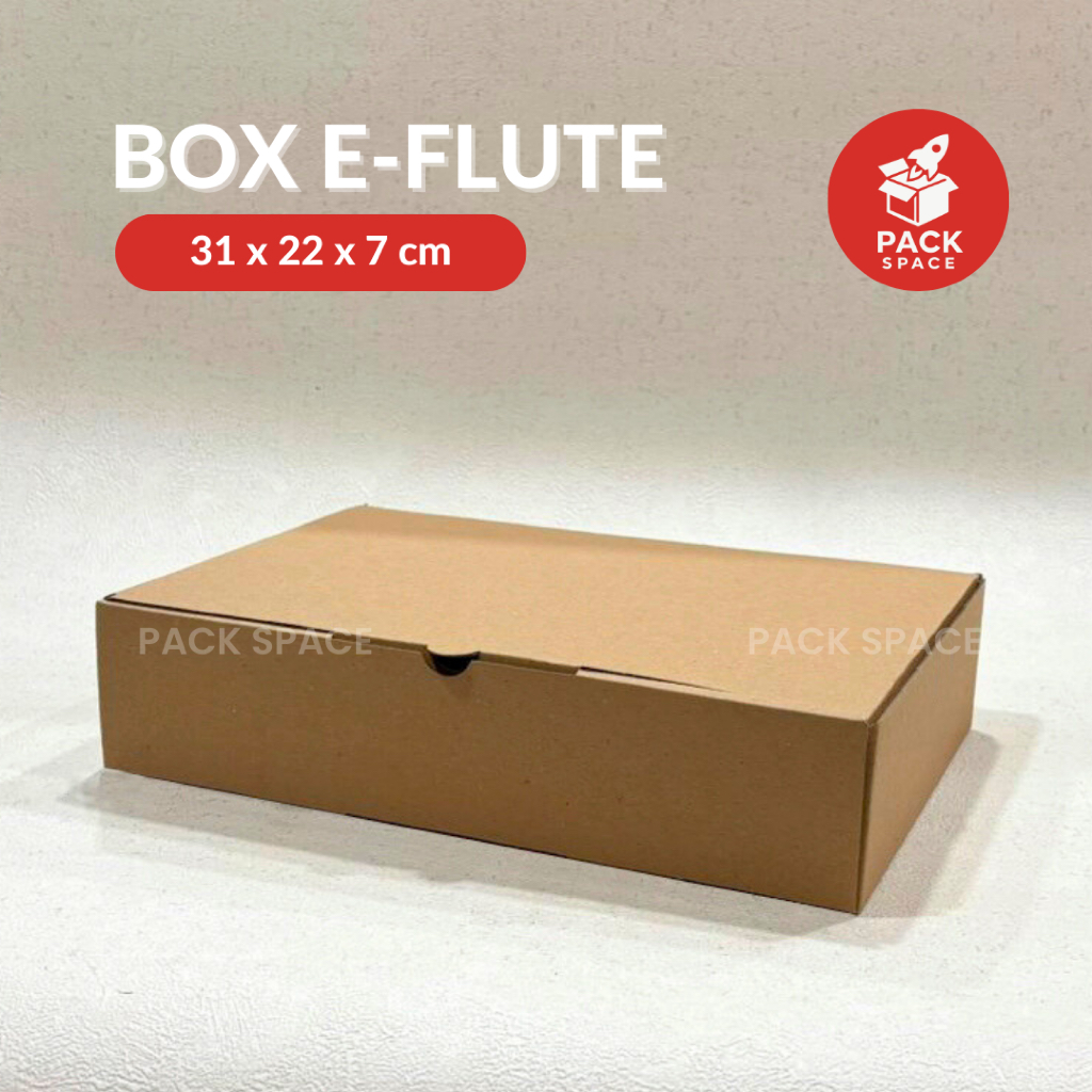 Box Kardus E-Flute Coklat Untuk Packaging Olshop Hampers Snack Box Nasi Catering Sekat 31x22x7 CM