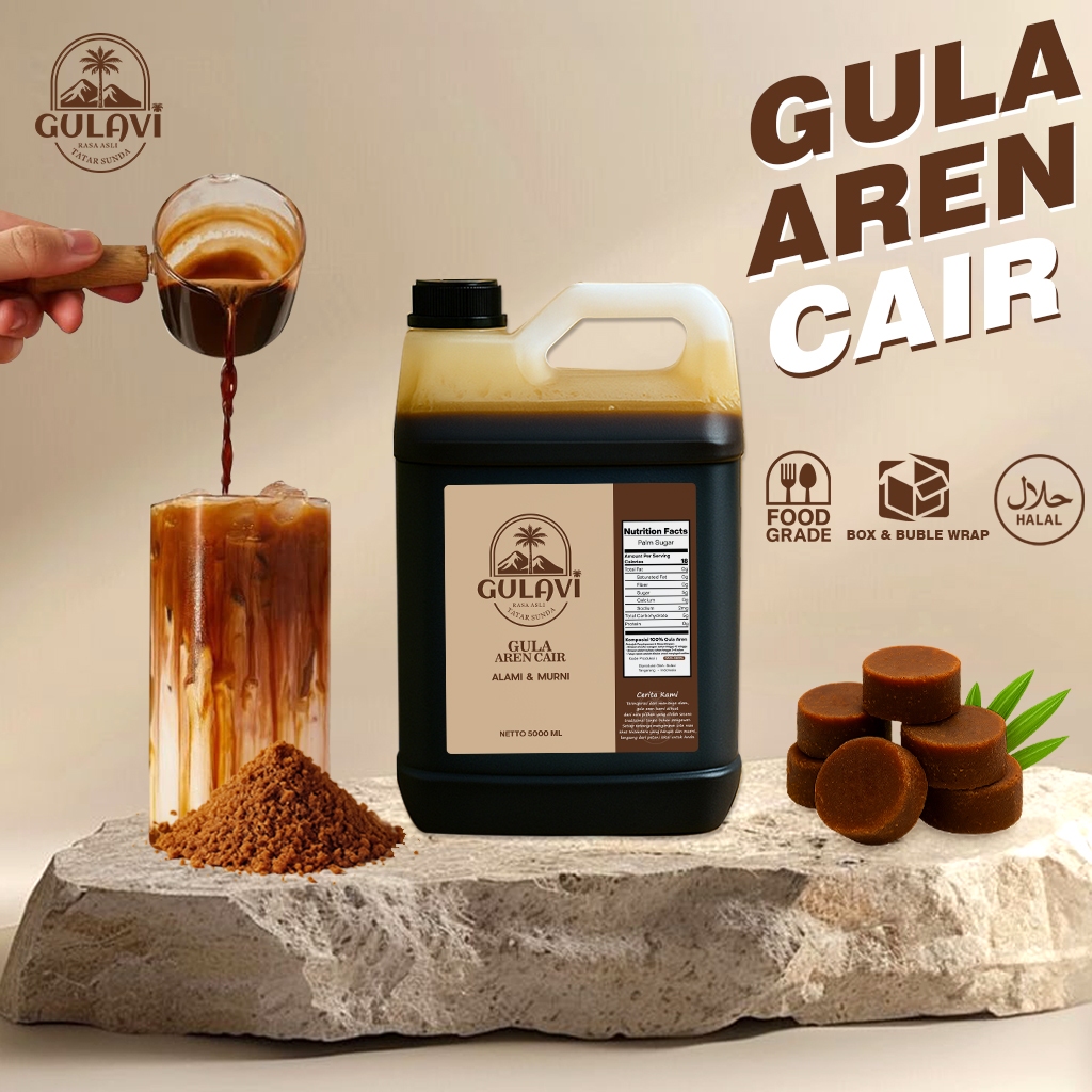 

Gula Aren Cair 5 Liter Gulavi – Syrup Gula Aren Asli Murni untuk Cafe, Kedai Kopi & Restoran