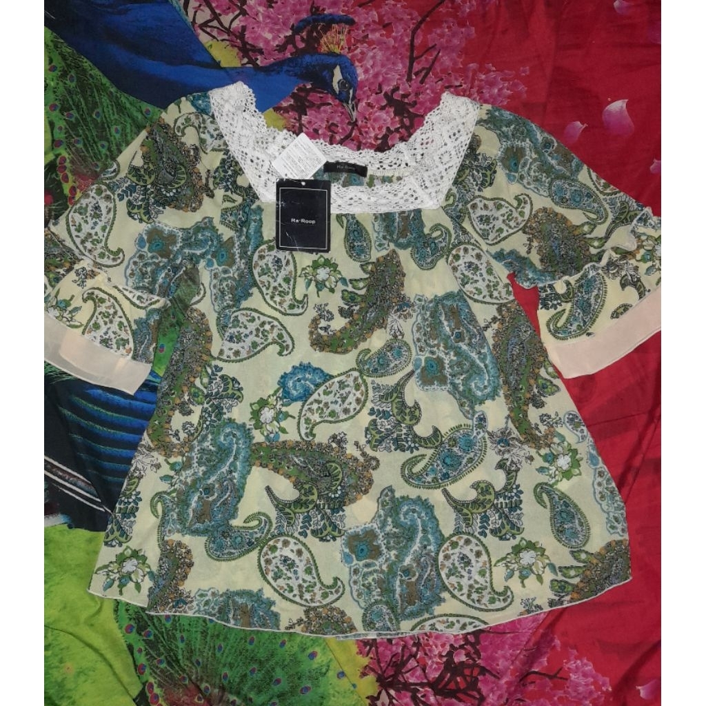 NEW WITH TAG blouse midi dress lace renda hijau floral shoujo mori kei