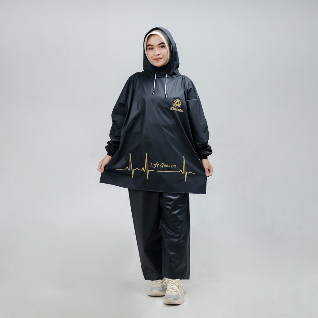 Jas Hujan Model Hoodie Pria Wanita Bahan Waterproof Tebal Elastis Dan Anti Rembes By Athena