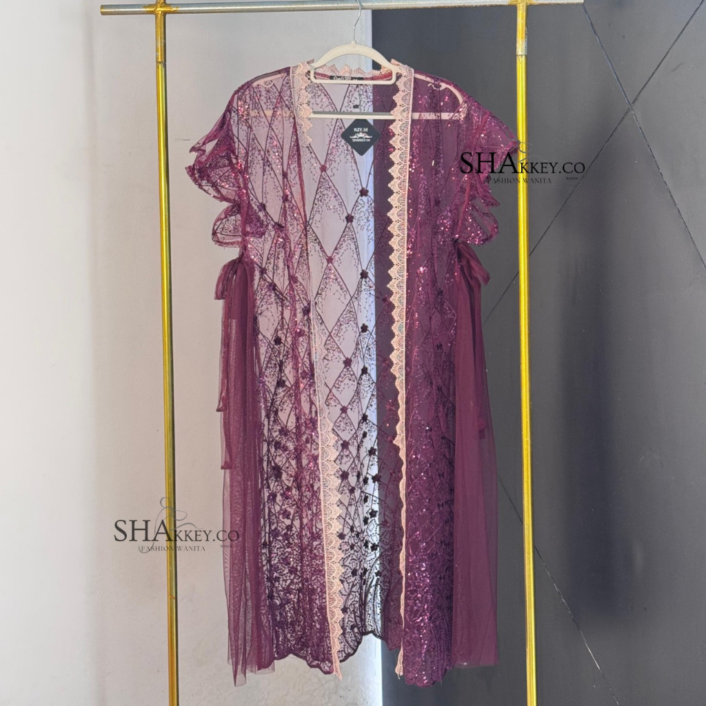 [KZY.ID] Outer Hana Dress Brukat Kondangan Wanita Kekinian Lengan Pendek Cardigan.