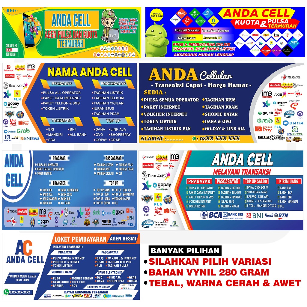 Spanduk Konter / spanduk Mini ATM Toko Pembayaran Bahan Tebal 280 Gsm