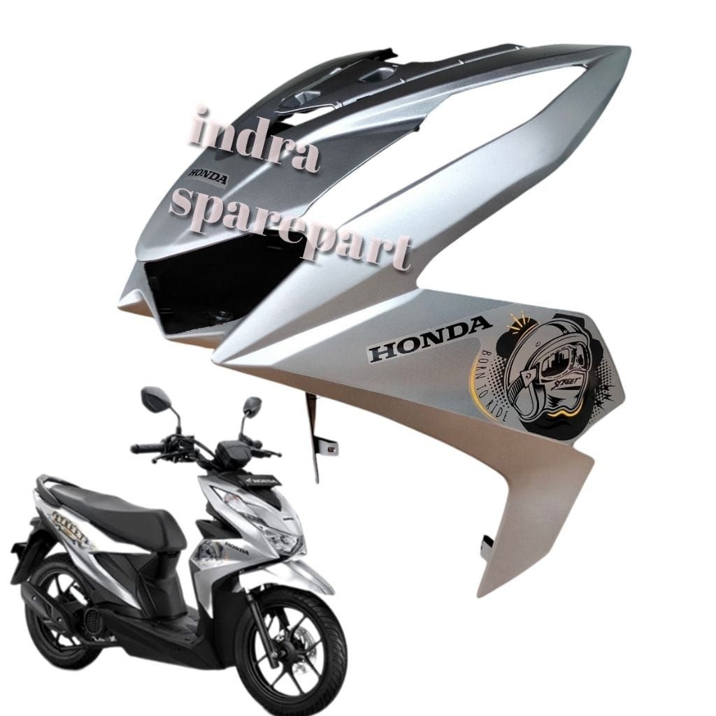 Tameng Panel Body Depan Honda Beat Street K1A Tahun 2023 Silver Plus Striping
