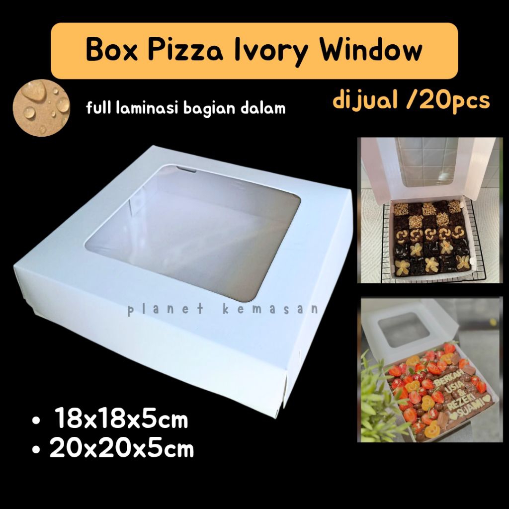 

[ISI 20pc] box pizza ivory window 18x18x5 22x22x5 / dus pizza putih jendela full laminasi