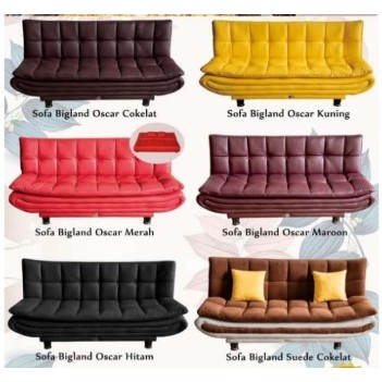 Sofabed Lipat Bigland Kuning / Sofa Bed Spons Campur Kulit Murah