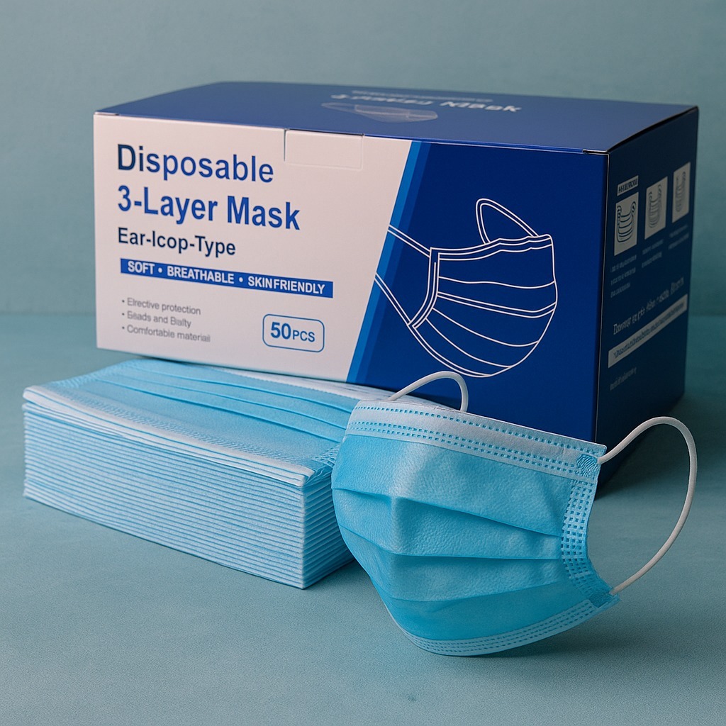 Masker Earloop Bir 3Ply Biru Isi 50pcs [BISA GROSIR] | Masker 3 Lapis Tebal Warna Biru