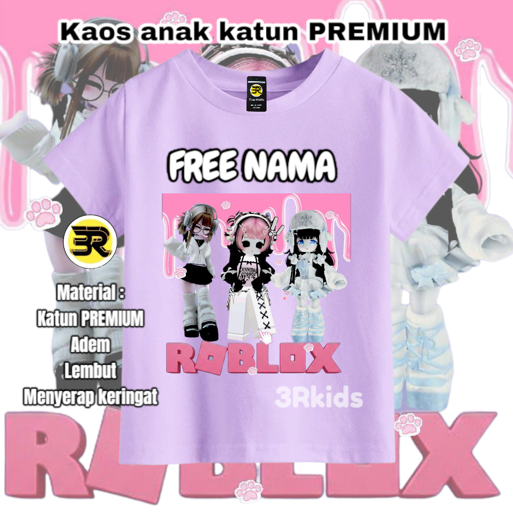 ( FREE NAMA ) Kaos Anak ROBLOX GIRLS Baju Anak Roblox Free Nama Kaos Anak Perempuan